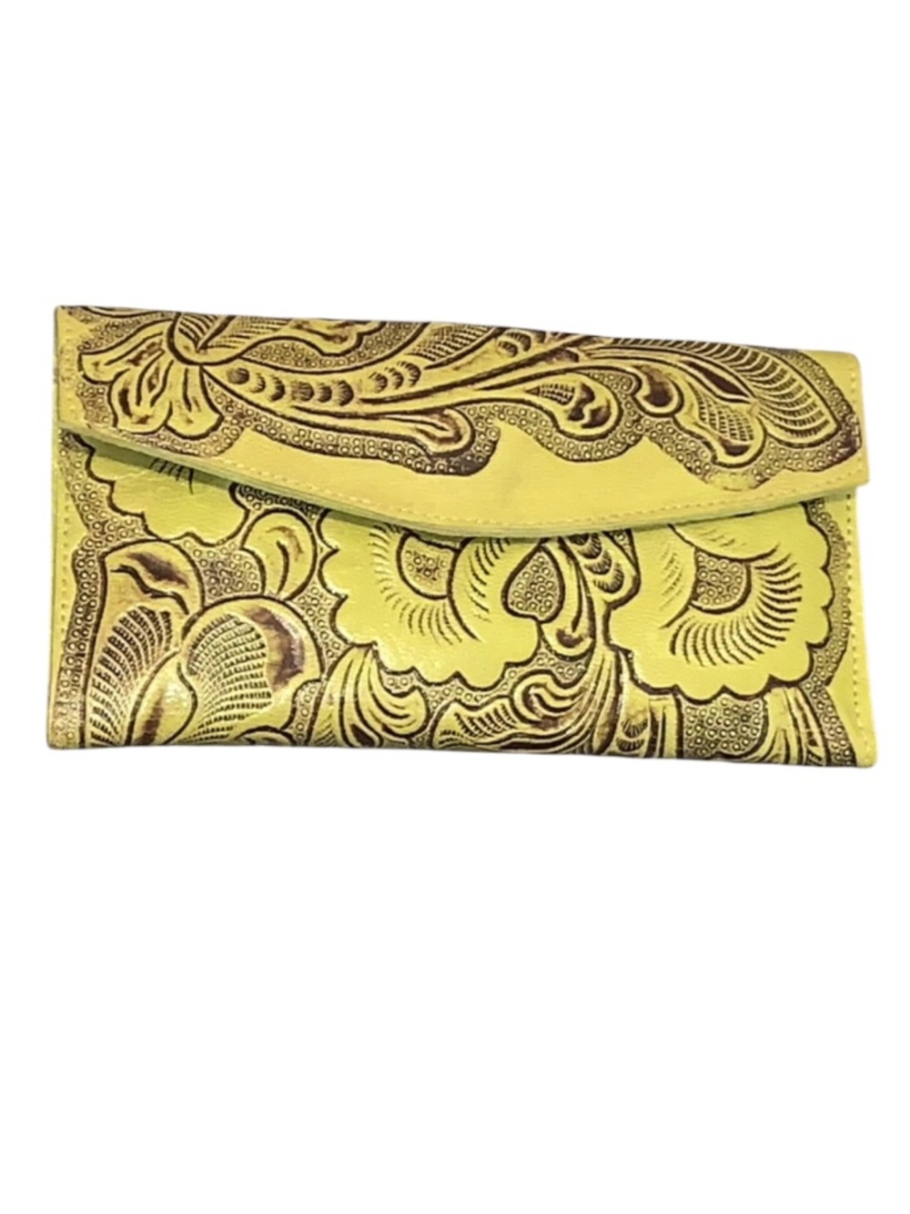 Beautiful Hand Tooled 100% Leather Lime Green With Coco Accent Wallet NEW!